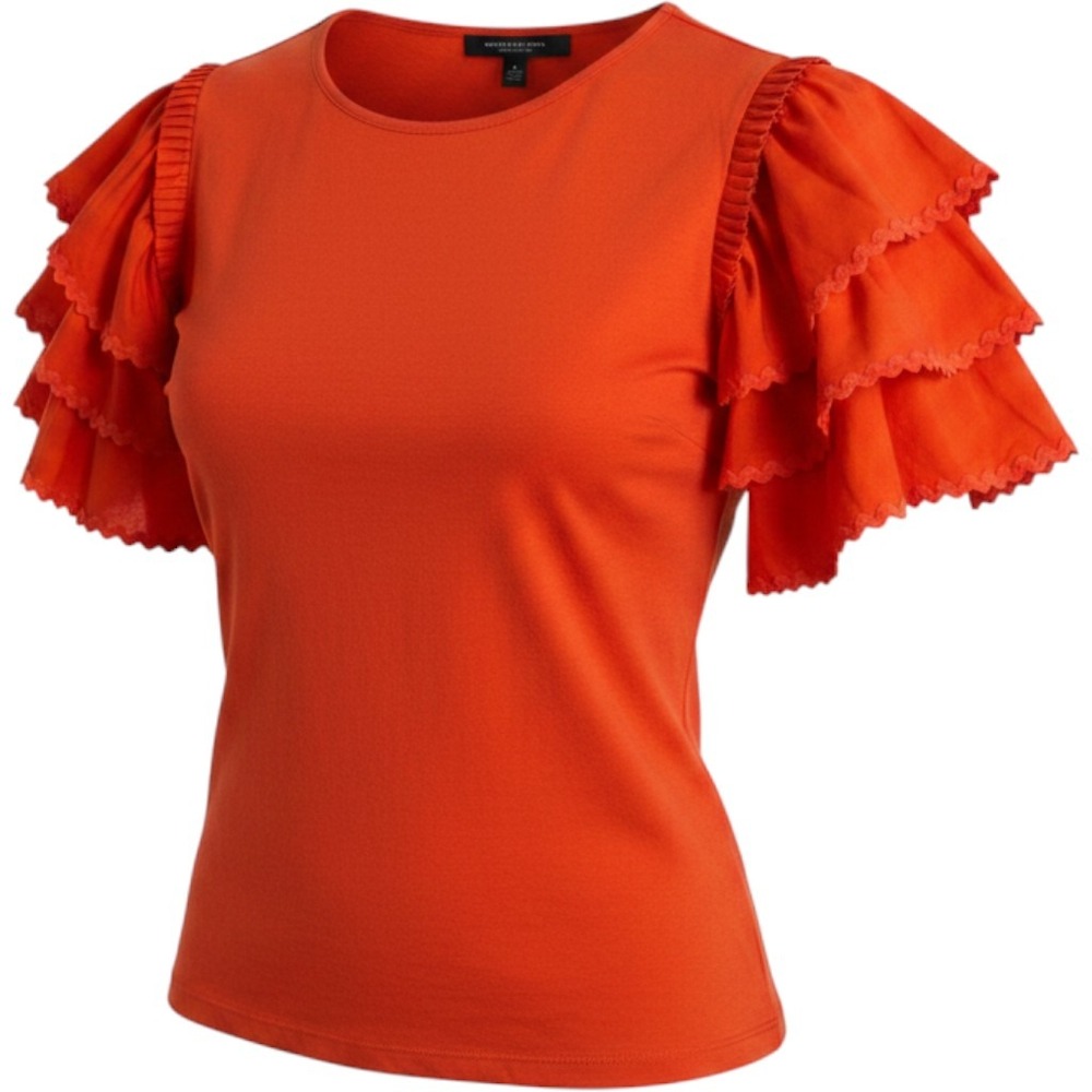 Marc New York Andrew Marc Casual Chick Ruffle Tiered Sleeve Top Scalloped Trim